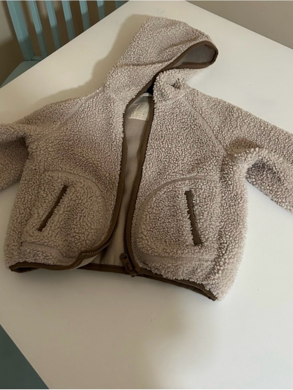 Final Sale Zara Kids Sherpa Hooded Jacket in Light Beige